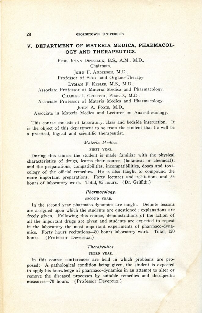 Faculty of the department, and courses taught in 1915